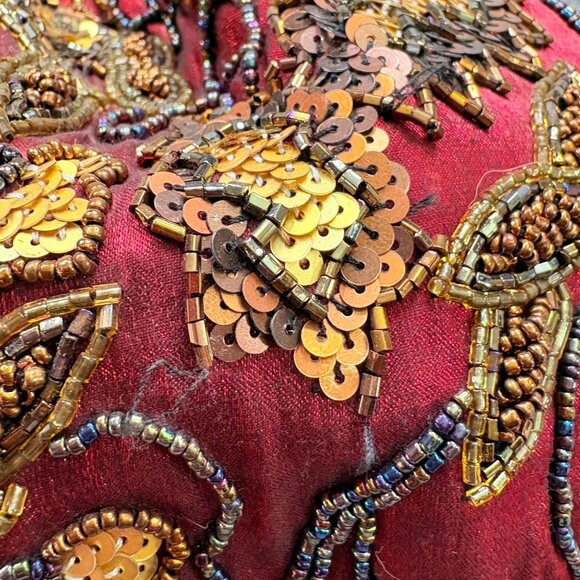 VTG Red Sequin Beaded Purse Metal Handle Kisslock Fairycore Steampunk Artsy boho - Picture 16 of 16